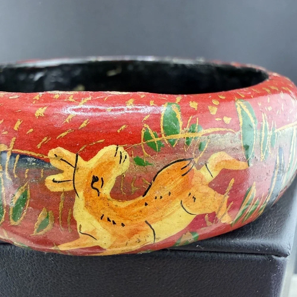 Vintage Bangle Bracelet Painted Animals Desert‎ 8.5